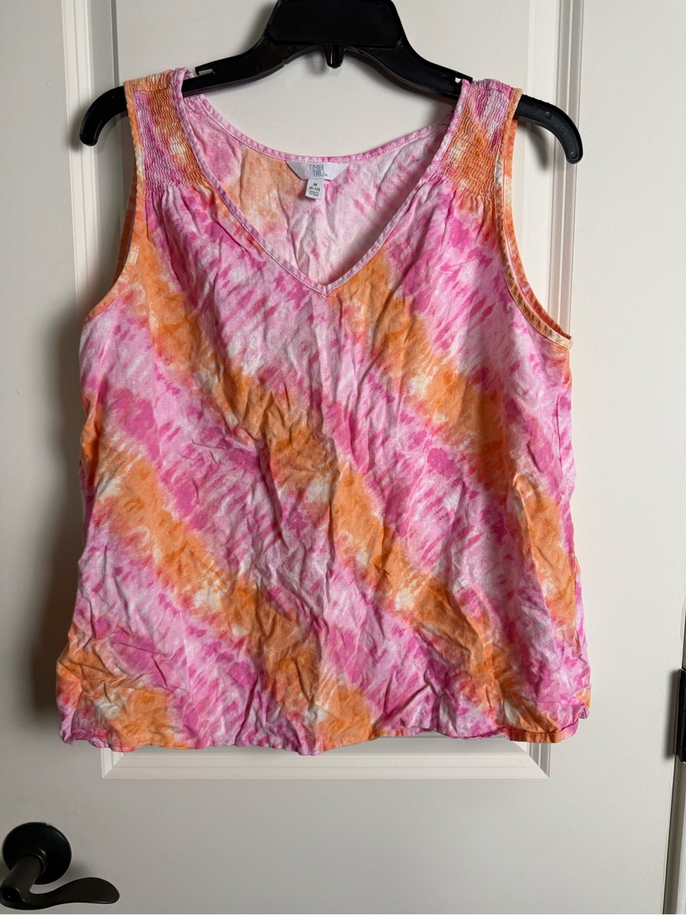 Time and Tru Pink and Orange Tie-Dye V-Neck Tank